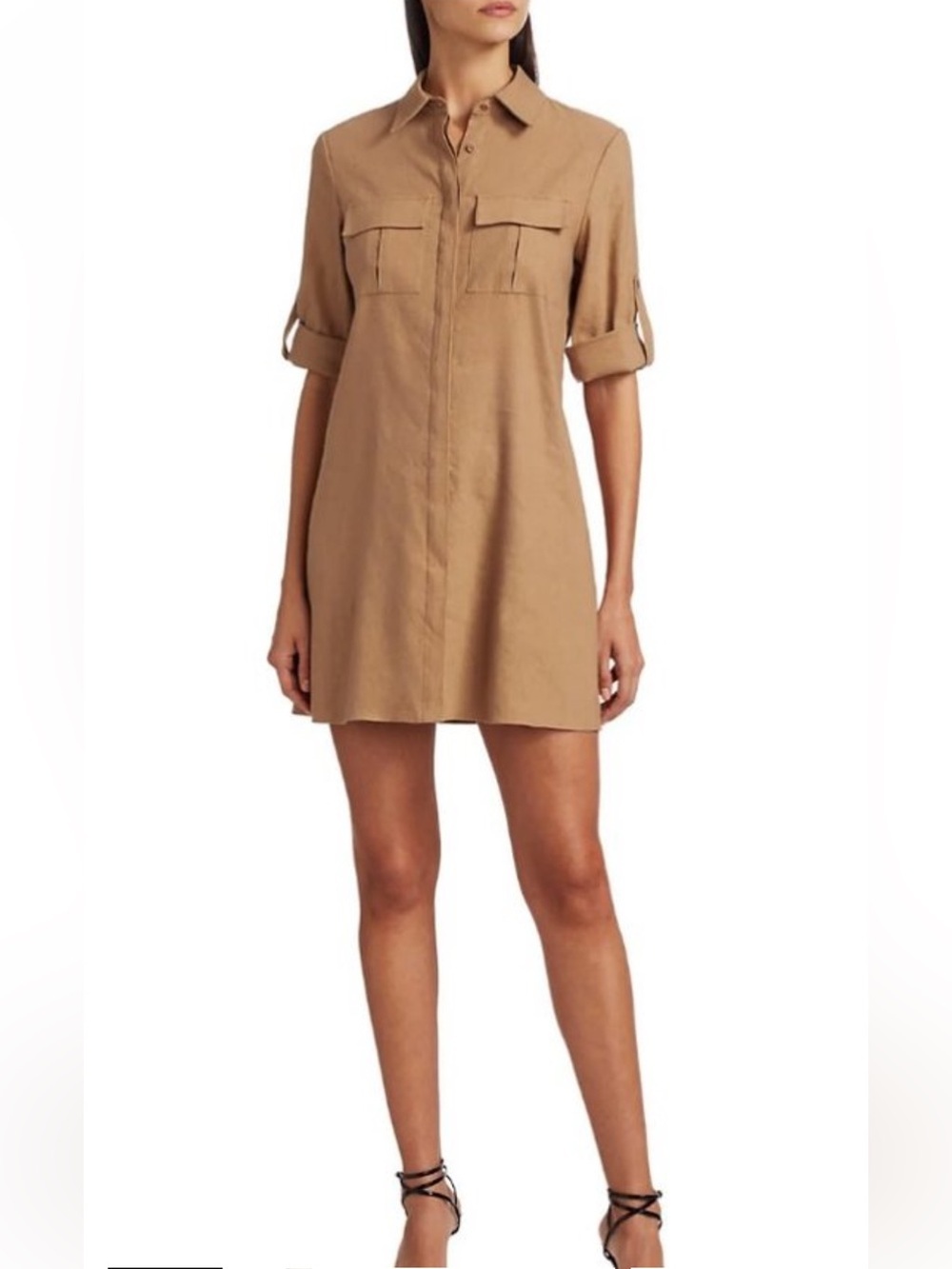 Alice + Olivia Dress Size Small Linen Blend Tan Utilitarian Neutral Mini Minimal